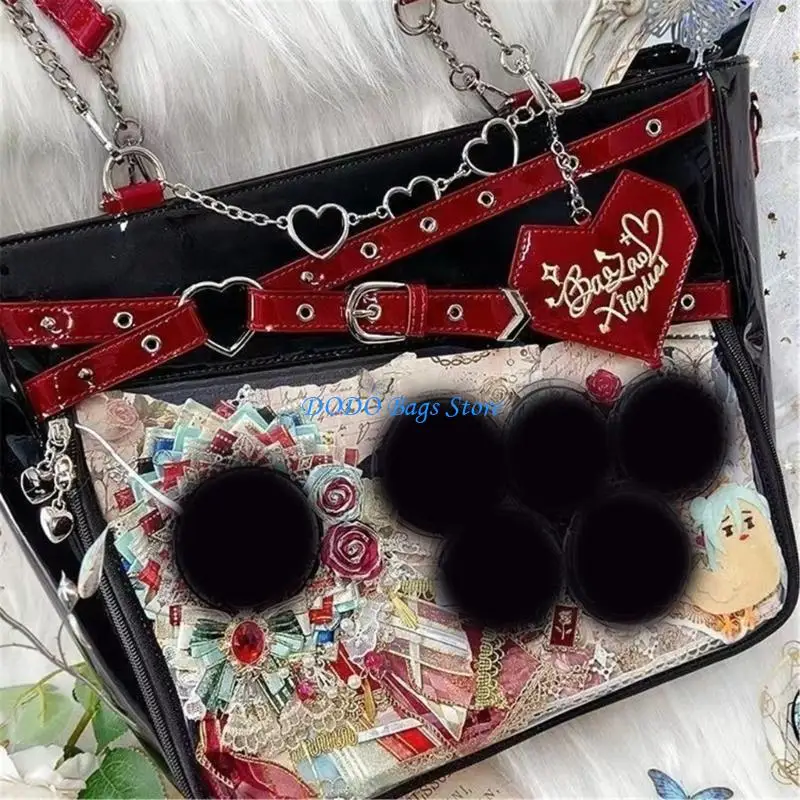 حقيبة كتف على شكل سلسلة قلب وحقيبة ثقافة الرسوم المتحركة اليابانية مع حزام قابل للتعديل للديكور الفريد والاستخدام اليومي #4