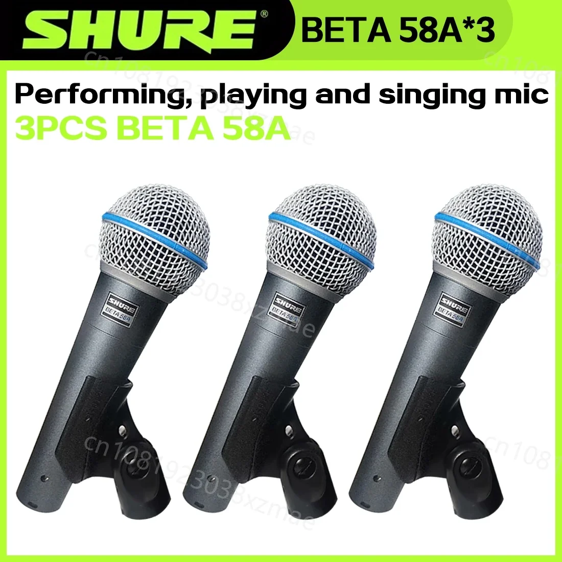 3PCS SHURE BETA 58A Microphone Wired Dynamic Home Amp Studio Recording Handheld Mic for Karaoke Bar Stage Live Performance