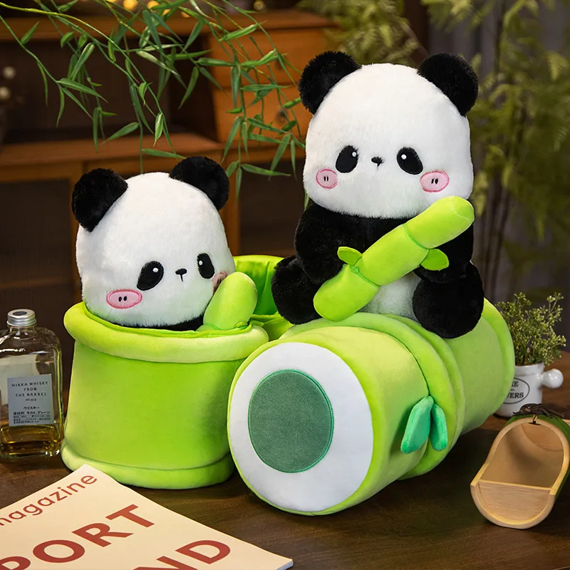 

35cm Creative 2 in 1 Bamboo Tube Panda Plush Toy Kawaii Panda in a Bamboo Tube Plushie Doll Cartoon Panda Backpack Gift for Kids