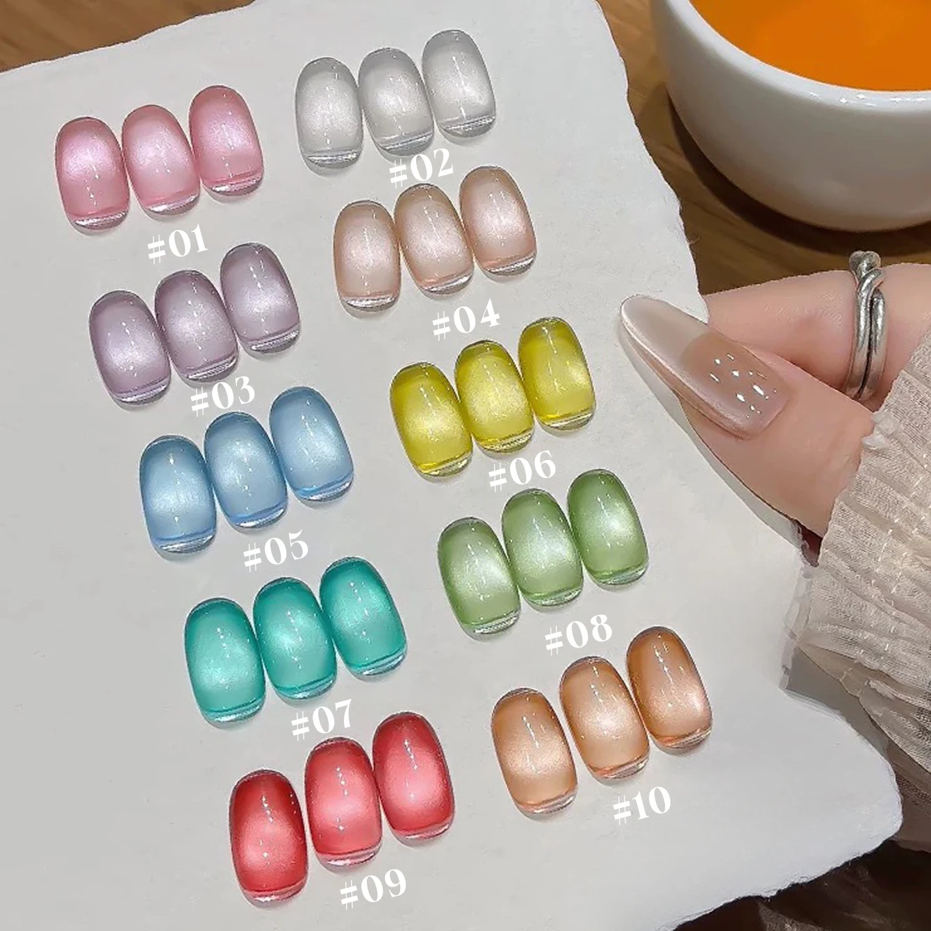 1-10 قطعة حبة الزجاج القط العين هلام مسمار البولندية فلاش الأخضر كريستال المغناطيسي هلام مسمار البولندية الملونة الزجاج حبة مسمار الفن لوازم