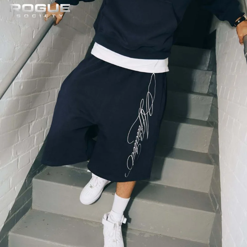 Harajuku Gothic Letter Print Pattern Washed Vintage Hip Hop Shorts Baggy Men American Retro Casual Streetwear Loose Summer Y2k