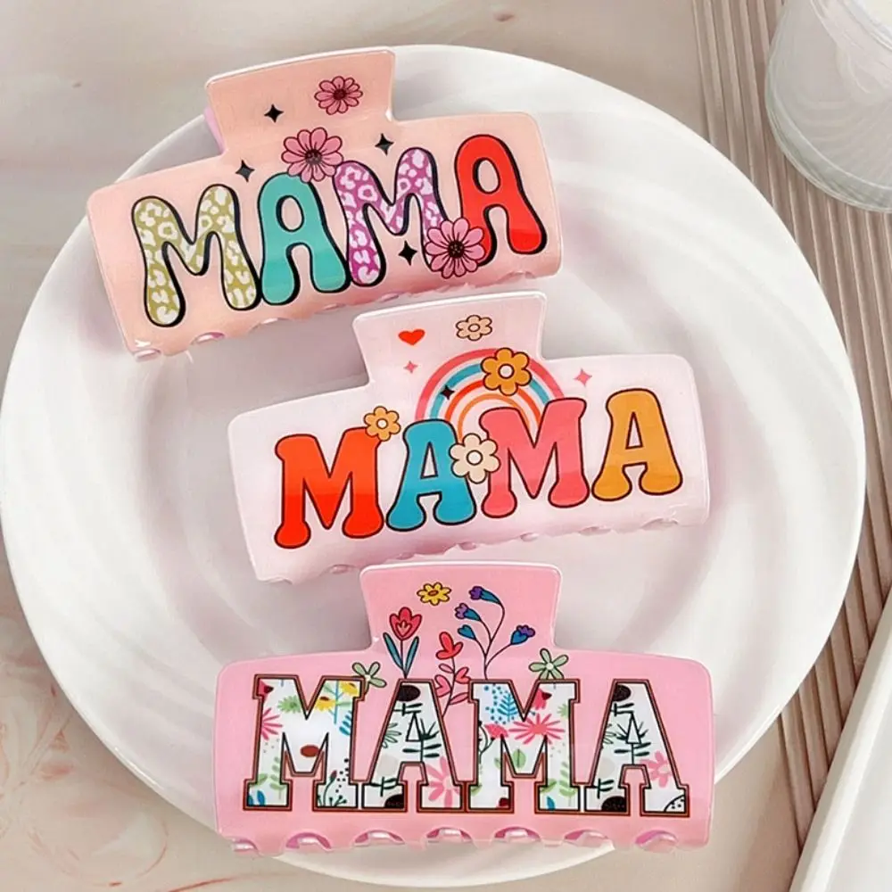 الإبداعية مربع MaMa مشبك شعر الرجعية فلورا طباعة حمض الخليك القرش كليب الملونة ذيل حصان كليب الهندسة مشبك شعر يوميا