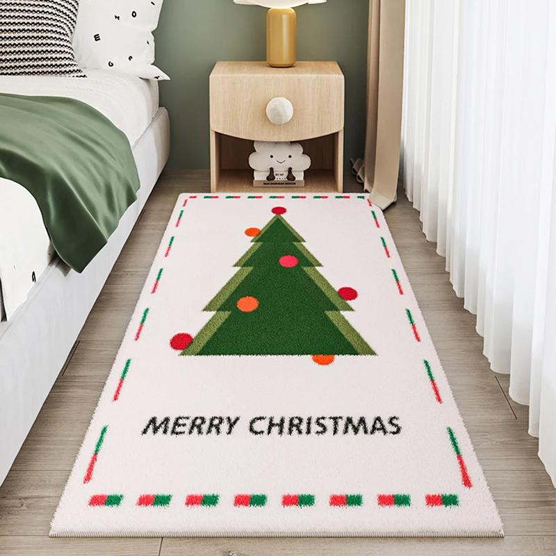 

Christmas Decoration Bedroom Bedside Carpet Christmas Tree Strip Rug Cute Cartoon Minimalist Children's Room Mats Plush Soft Mat