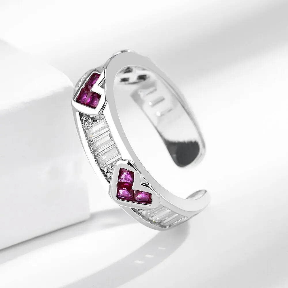 925 فضة خرافة الرياح مطعمة الحب الأحمر الزركون صف الماس الراقية تصميم الدائري #4