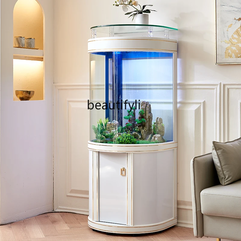 Light Luxury Fish Tank Living Room Home Family TV Cabinet Side Semicircle Bottom Filter Glass Aquarium Ecology