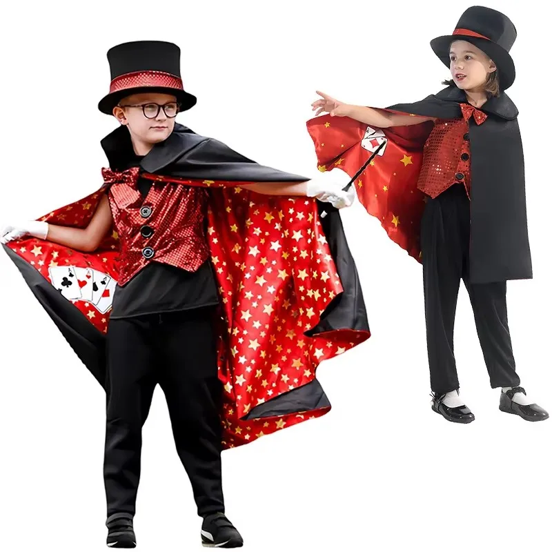 Festival Magician Children's Clothing Sets Carnival Party Stage Performance Halloween Cosplay Amazing Magician Boys Girls Outfit
