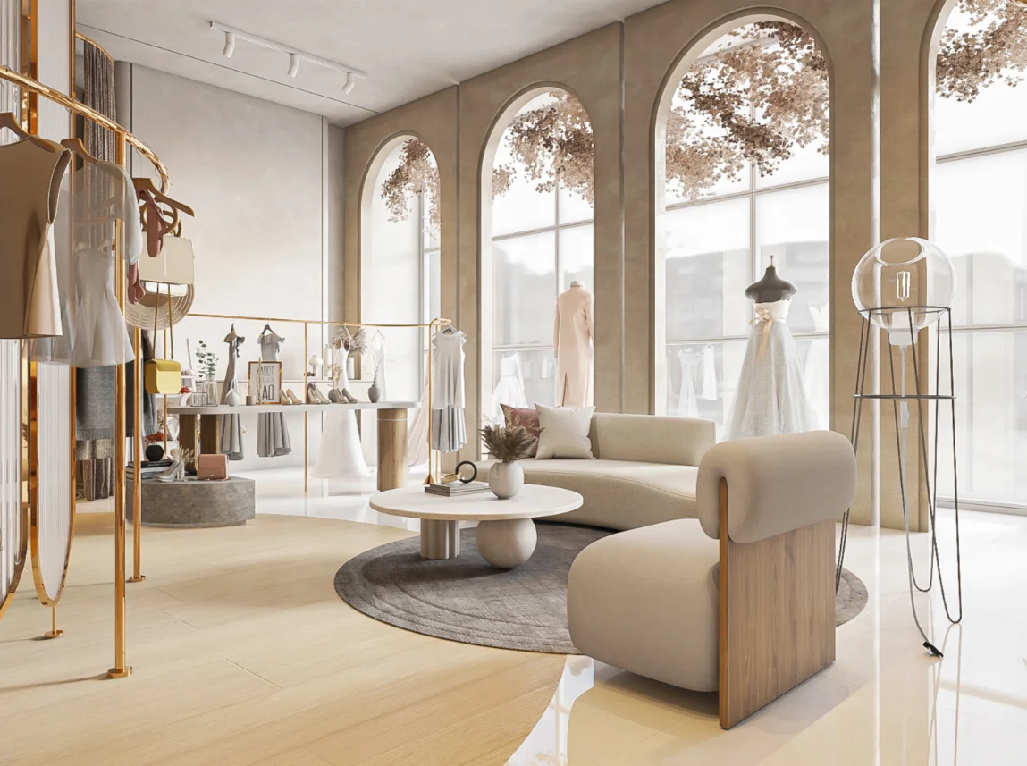 Customized Luxury Clothing Interior Display Accessories Design Rose Gold Stainless Steel Shelves Delicate Clothing Display Rack