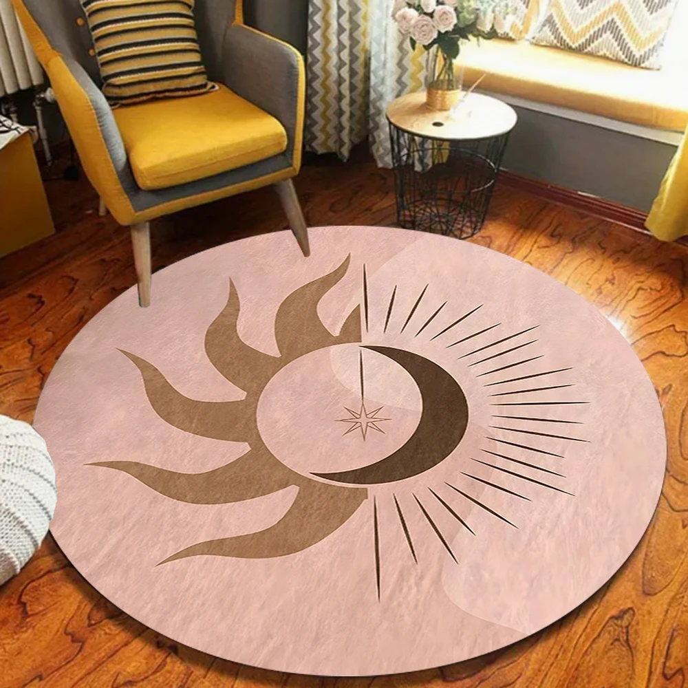 Gentle Hands Holding Circle Pattern Round Area Rug Soft Comfortable Retro Style Floor Mat for Reading Corner Home Leisure Space