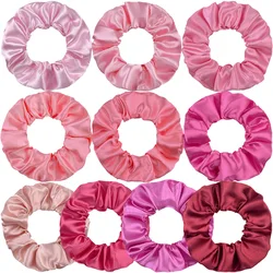 Korean Trendy Pink Satin Elastic Hair Bands Scunchies Ponytail Holder Scrunchy Hair Ties  Women Girls Headwear Ponytail Holder