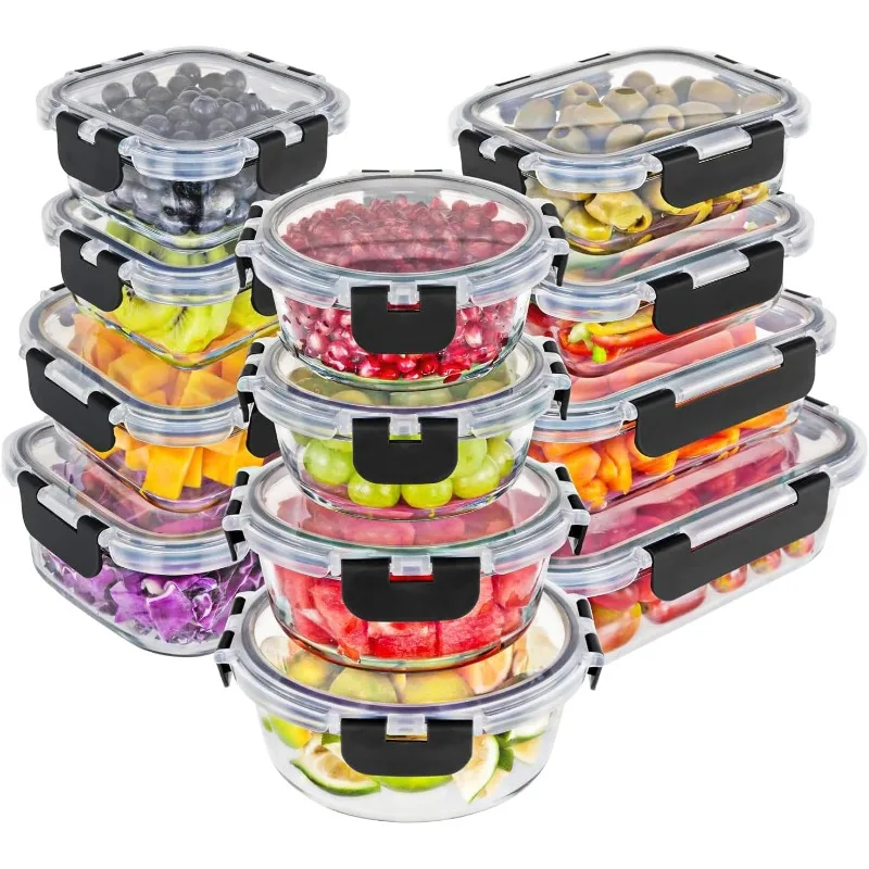 Glass Storage Containers with lids Set | Ultimate 24pc Set with BPA-Free Airtight Locking Lids for Lunch, Food Storage