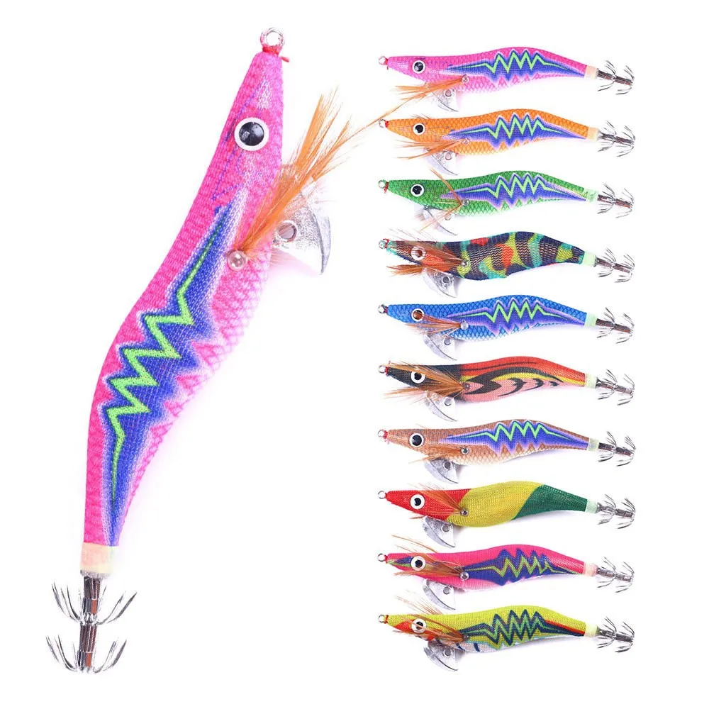 

Wooden Shrimp Squid Hooks #2.5 #3.0 #3.5 Glow-in-the-Dark Shrimp Lure with Rattling Beads Fabric Covering - Rock Fishing Bait