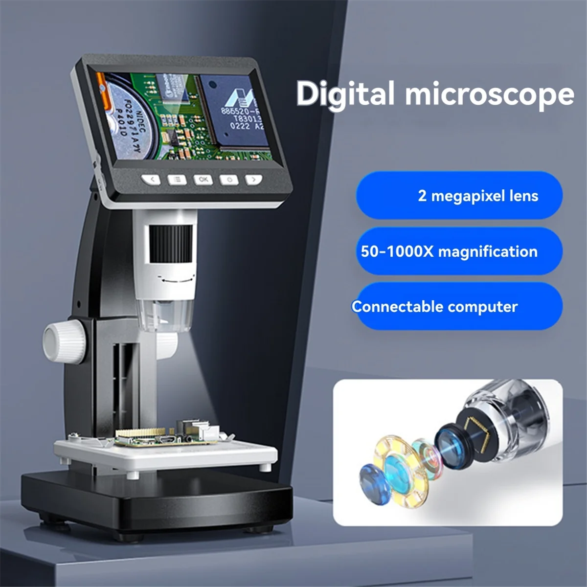 NEW Digital Microscope 4.3Inch IPS 1000X Zoom HD1080P Professional Electronic Metal Stand Professional Magnifier