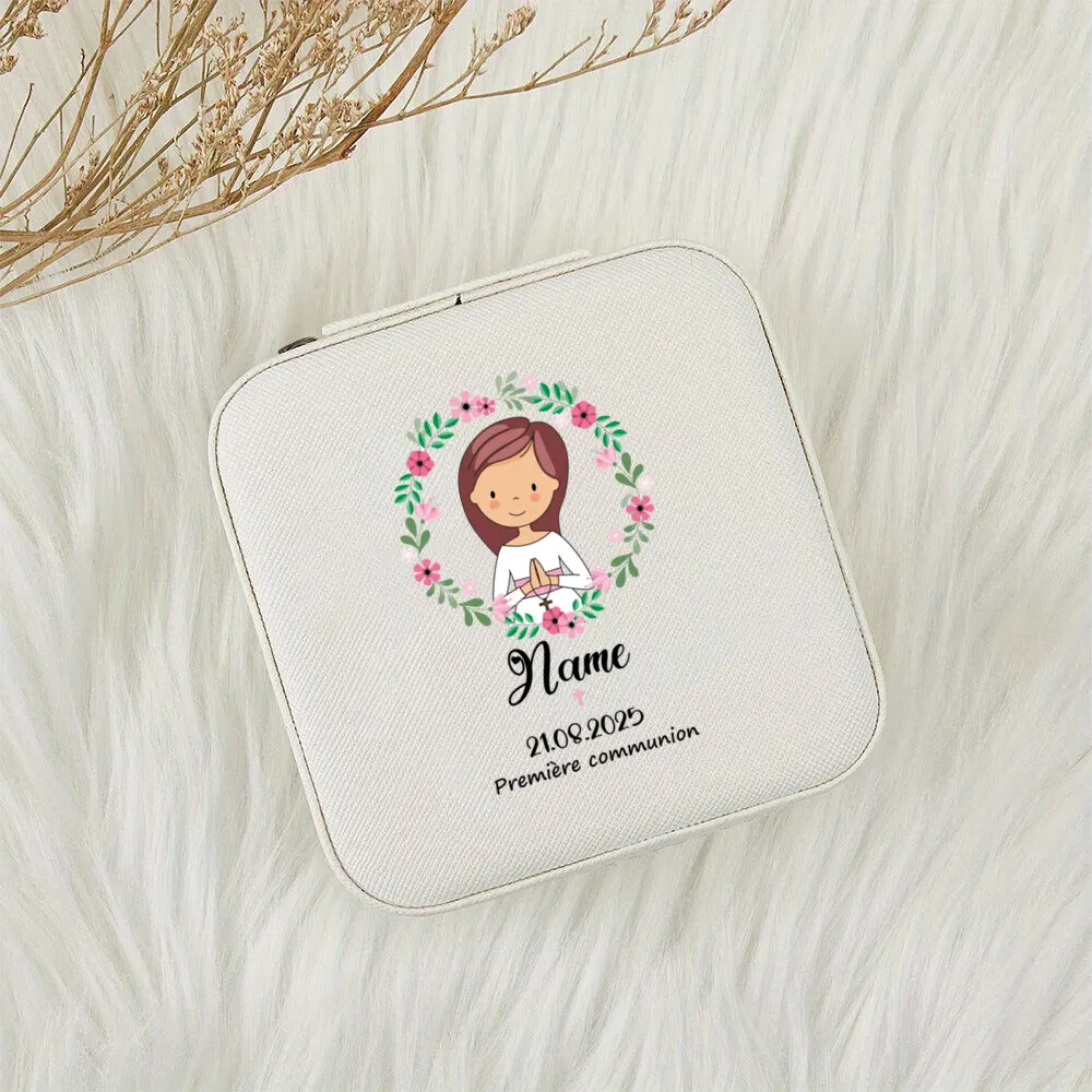 Personalized Jewelry Box Custom Name Girls First Holy Communion Party Gift Ring Boxes Travel Jewellery Case Girl Communion Gifts