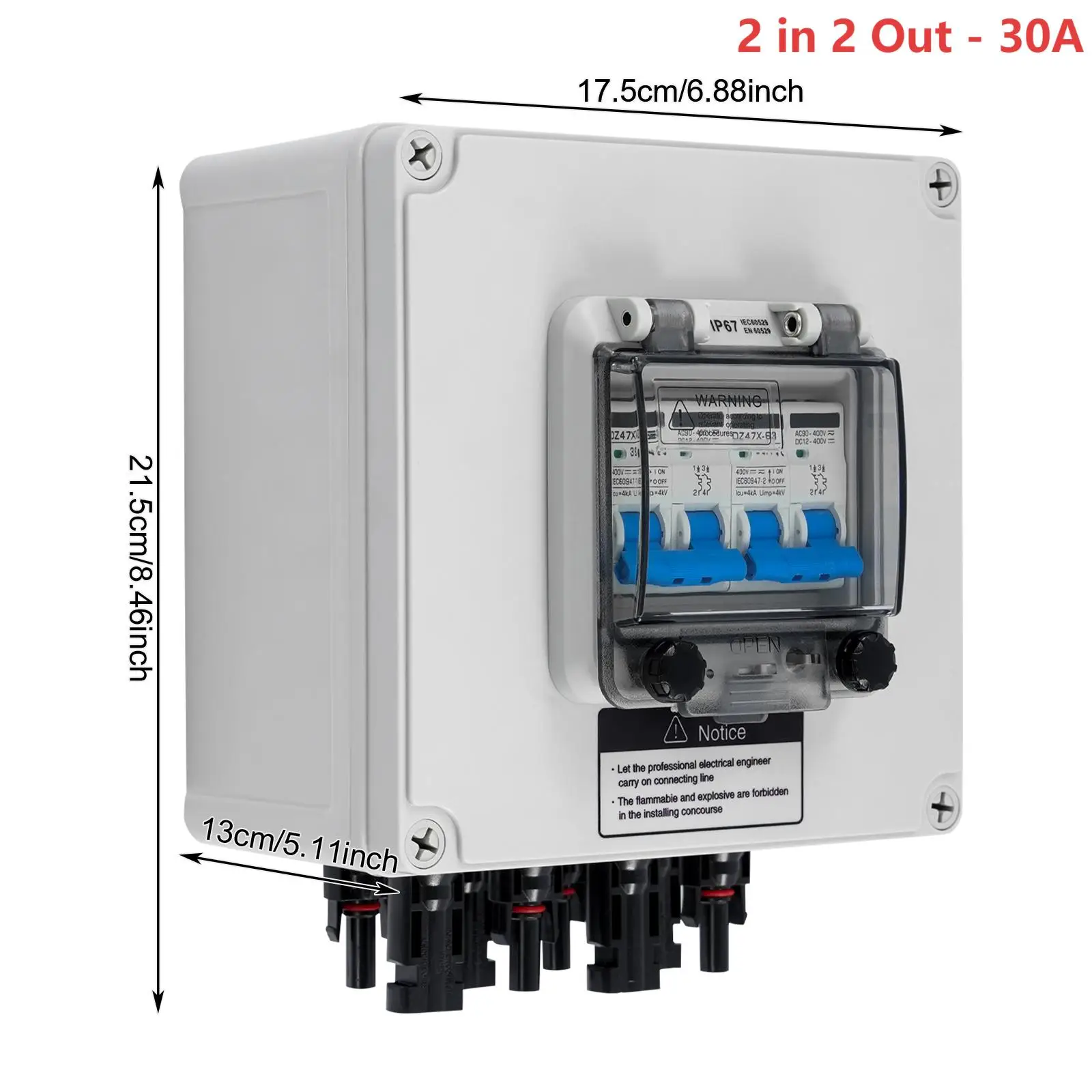 DC 12–400 V PV-Kombinator-Box, 4 Eingänge, 4 Ausgänge, 2 Eingänge, 2 Ausgänge, Solar-Leistungsschalter, IP67 wasserdicht, Flammschutz, Überspannungsschutz