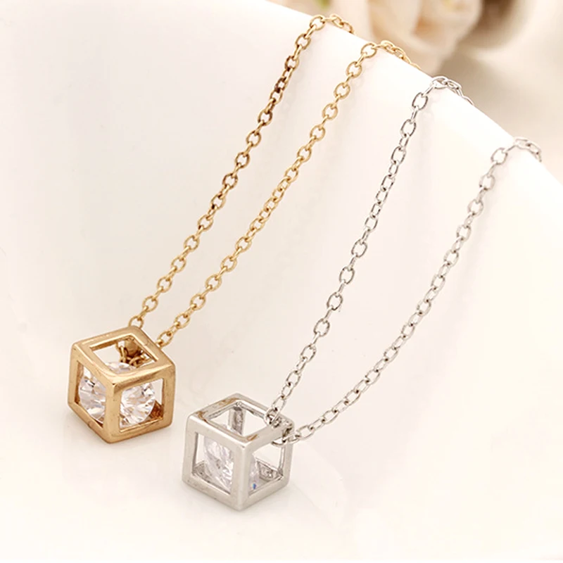 

Fashion Cube Zircon Necklace Crystal Pendant Jewelry Shining Chain for All Seasons Occasions Necklace Zircon Pendant Necklace,