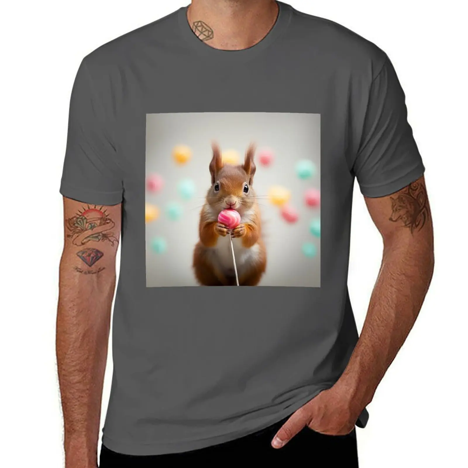 Squirrel with lollipop T-Shirt Breathable Basic Cotton T-Shirt