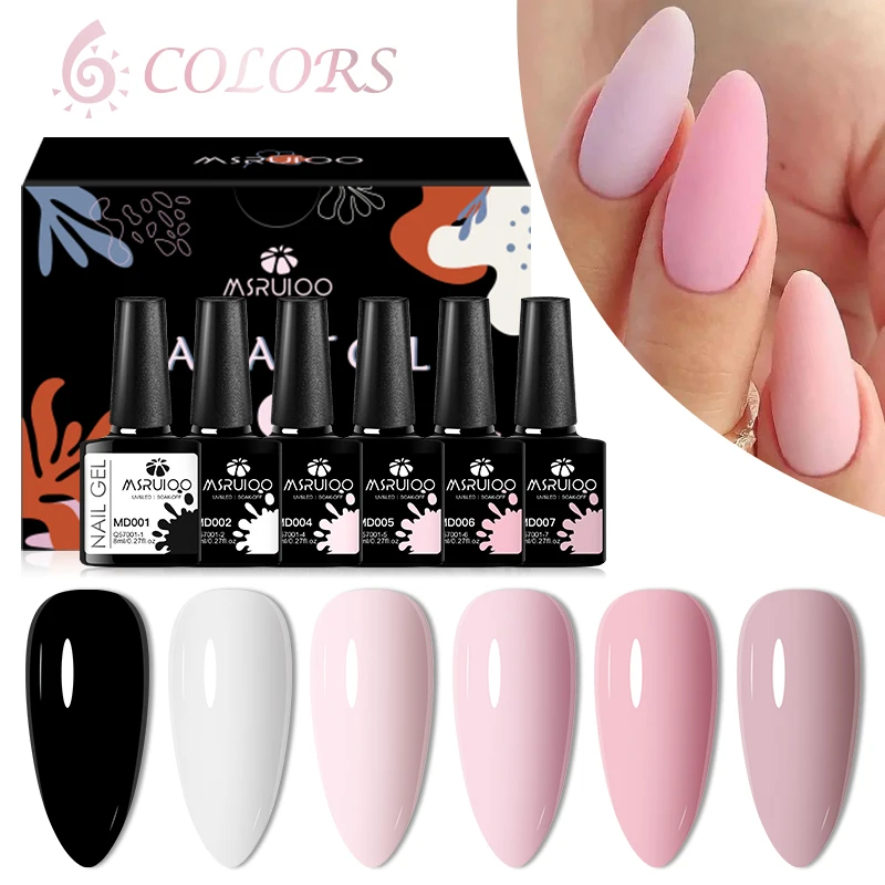 MSRUIOO-Gel Unha Polish Set para Manicure, Crystal Glitter, Soak Off, LED UV, Kits de Pintura de Arte, Vermelho, 6 Pcs