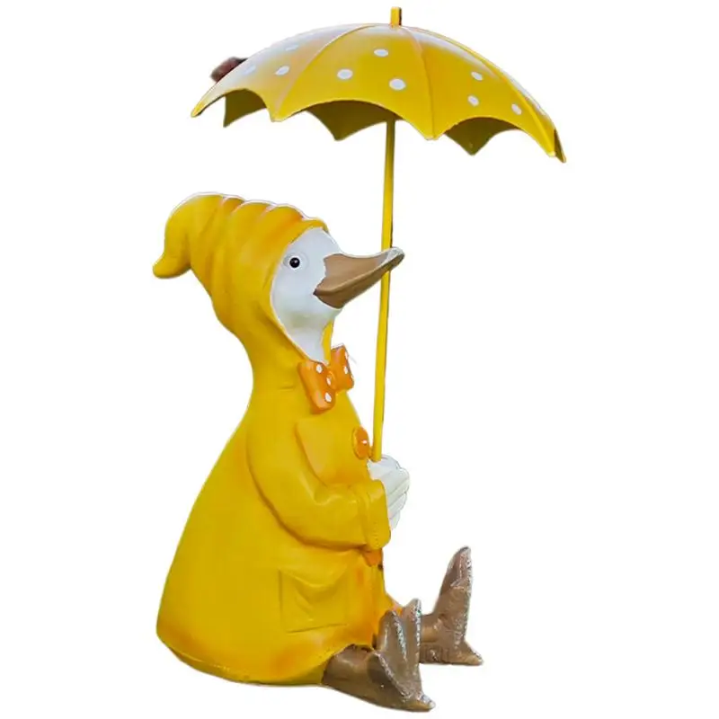Garden Ornament Resin Duck Statue Creative Duck Holding Umbrella Animal Figurine Decor for  Indoor Outdoor Home Patio Lawn Porch