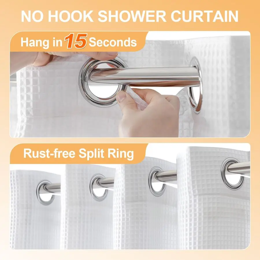 

Душевая шторка из смесового хлопка без крючков с вставным вкладышем, гостиничного качества, для ванной комнаты, водоотталкивающая, белая, 71W x 7 футов