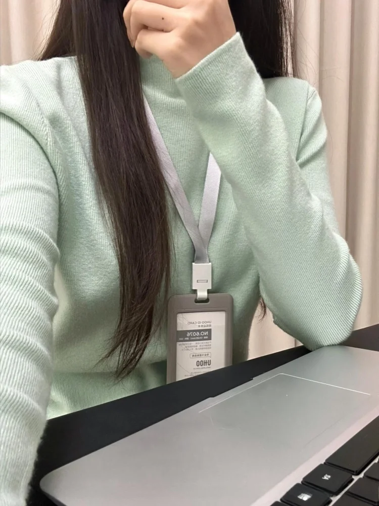 

Sweet Knitted Base irt f High Collar Warm Top for Autumn Winter Street Sle Loose Fit Long Sve Pure Color Outerwear