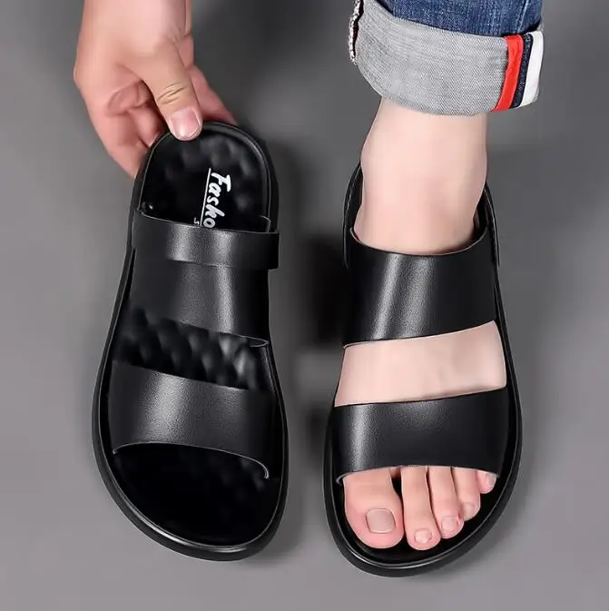 

Мужские летние уличные сандалии с открытым носком на толстой подошве, с противоскользящим дизайном, повседневная обувь, дышащие, удобные, для пляжа