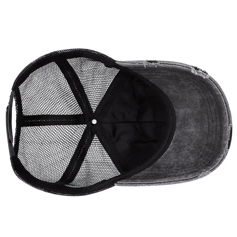 القرف عرض المشرف قبعة بيسبول صافي النساء الرجال قبعة من القطن غسلها ممزق كاوبوي قبعة سائق الشاحنة التطريز دروبشيبينغ