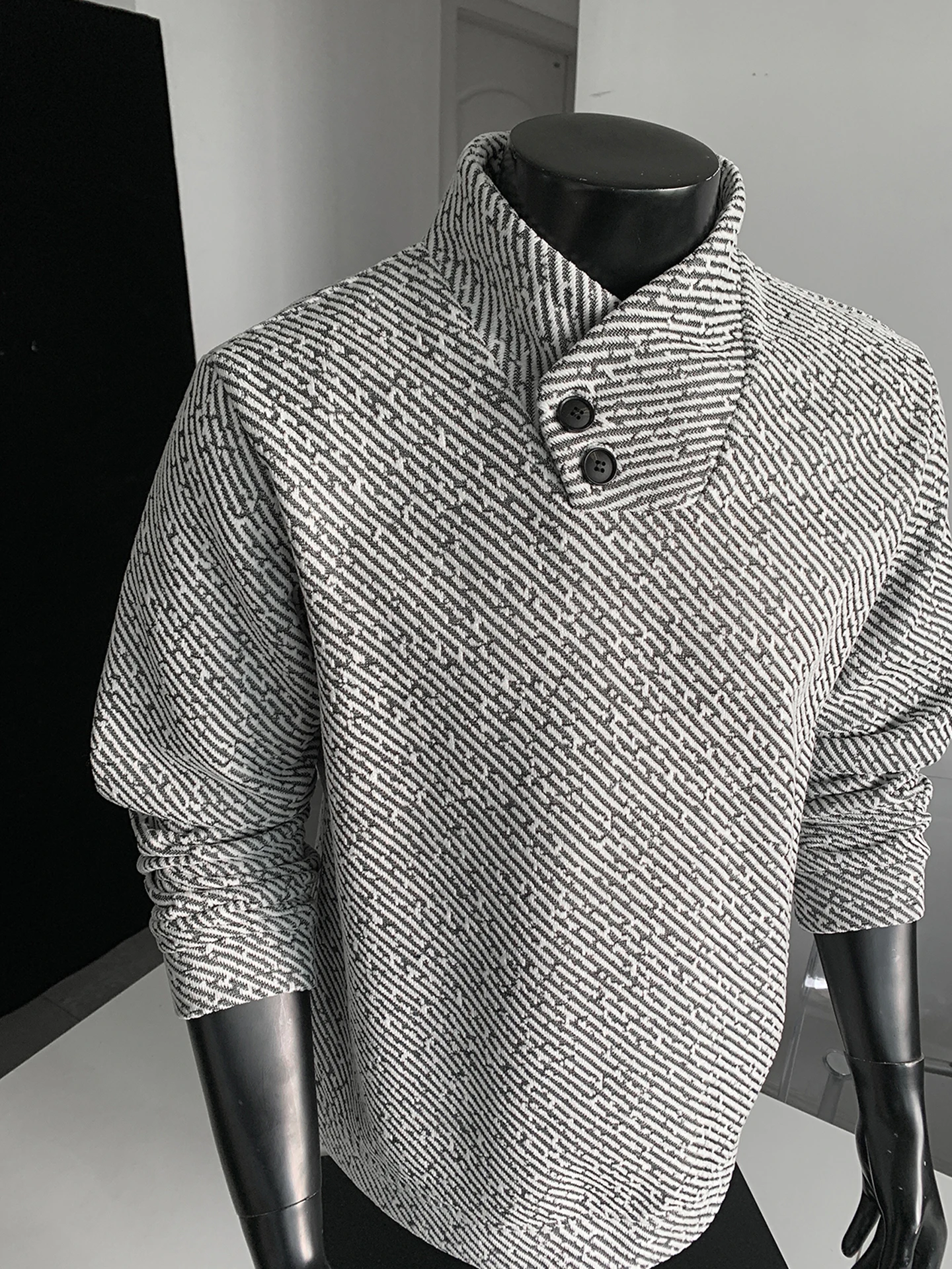 

Zebra Pattern Stand Collar Long Sve Men's Hoodie Spring Trendy Heavyweight Snailier Inner Wear Base Layer T-irt New Model