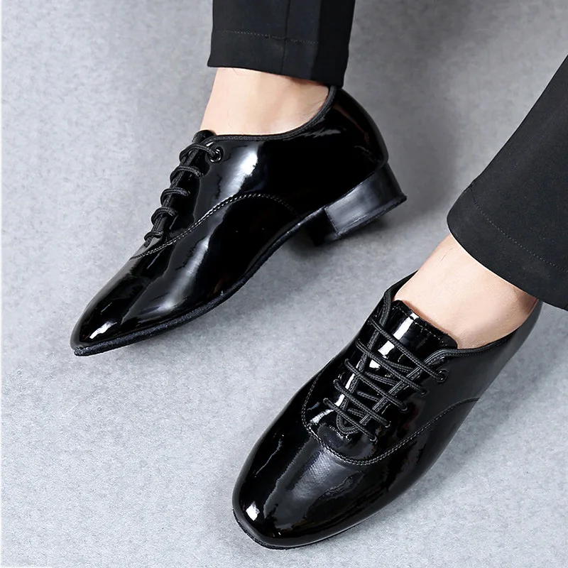 

Patent leather dance shoes mens Customizable 46/47 ballroom dance competition shoes latin jazz dance shoes man Indoor Soles 2CM