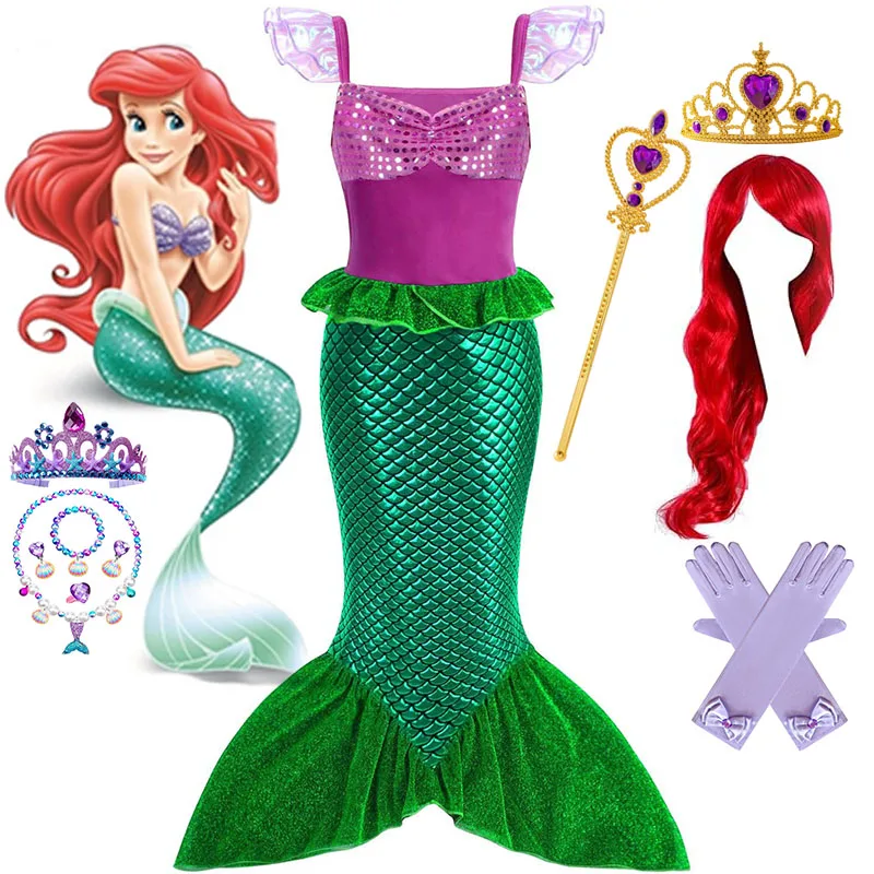 Disney Little Mermaid Ariel Princess Costume Kids Party Dresses For Girls Cosplay Children Carnival Birthday Mermaid Clothes