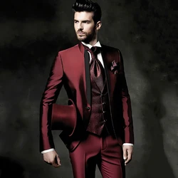 Wine Red Burgundy Suit Men Handsome Wedding Suits For Men Tailor Made Groom Tuxedo Vintage Italian Formal Men Suit 3 Pieces Suit