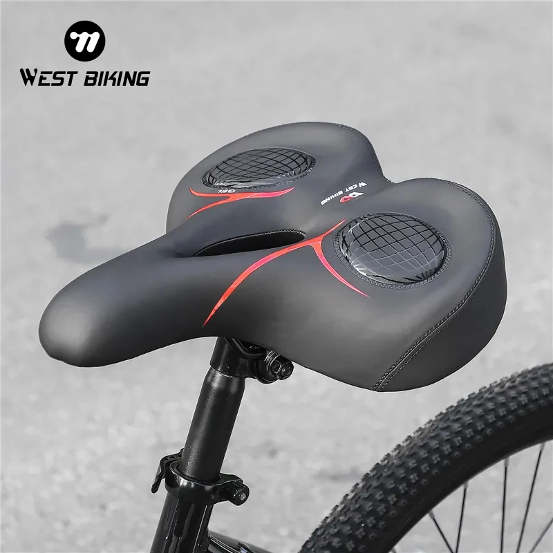 

WEST BIKING Hollow Bicycle Saddle Men Women MTB Road Bike Saddle Shock Absorbing Comfortable Big Butt Bike Seat Safety Warning