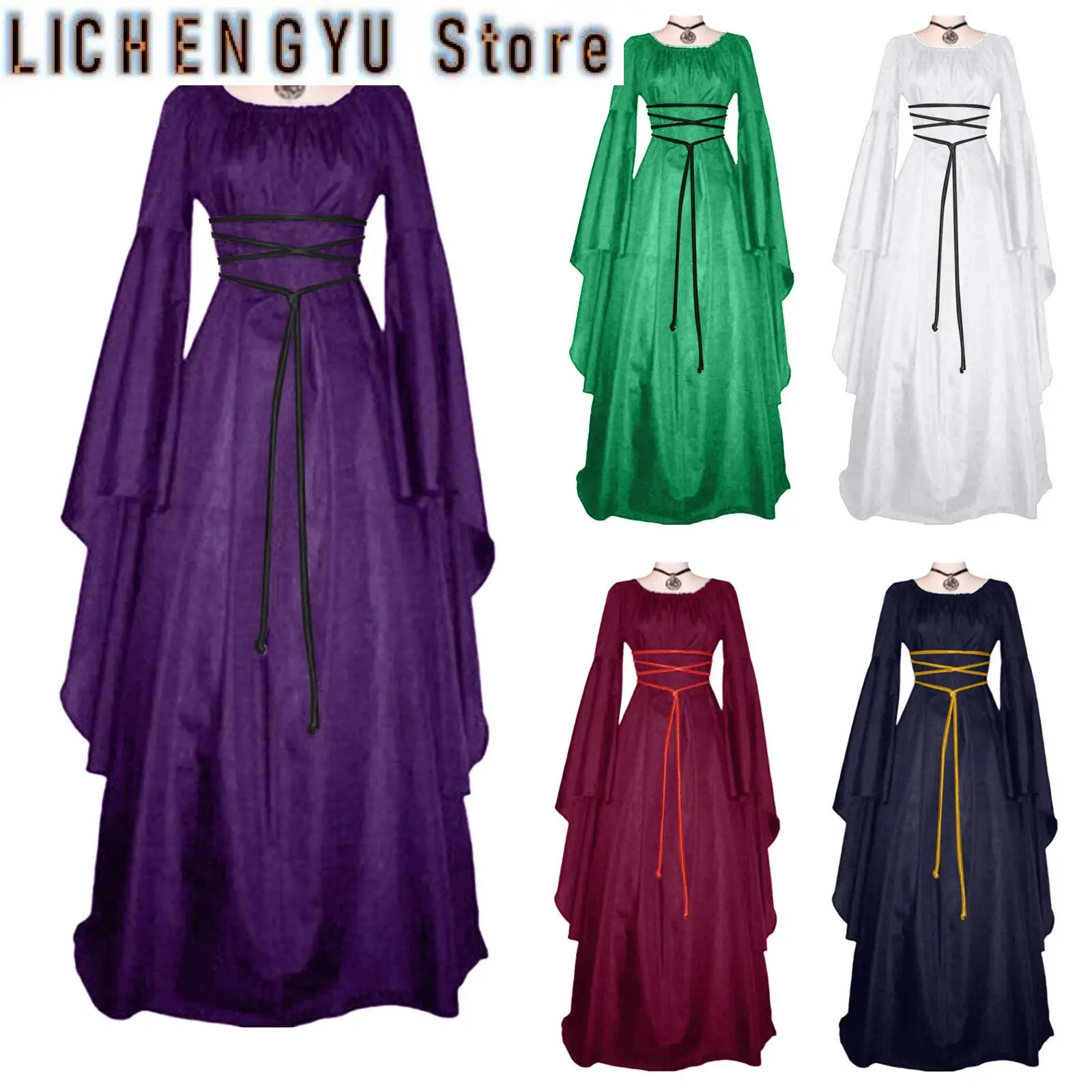 

Dresses For Women Elegant Plus Size Medieval Retro Gothic Gown Dress Long Sleeve Lace Up Cosplay Evening Party Dress