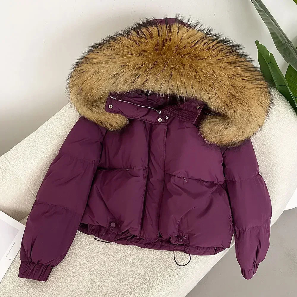 Real Raccoon Fox Fur Coat Down Jacket Women Winter Parka 2024 Large Puffer Jacket Hooded White Duck Down Coat Warm Waterproof