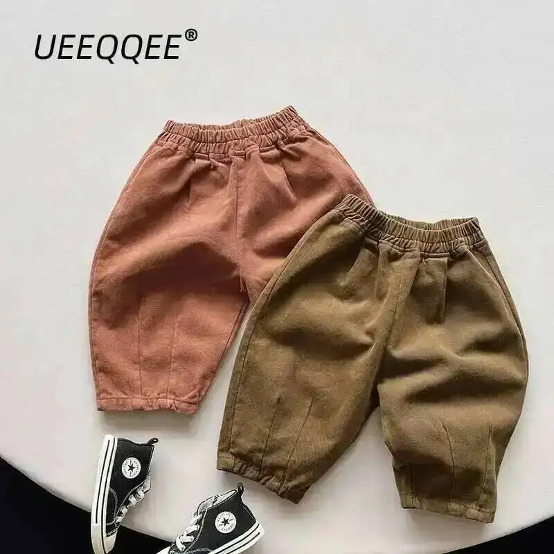 

Весенне-осенние детские брюки для мальчиков и девочек 1-8 лет, хлопковые, утепленные, прямые, в корейском стиле, для малышей, нижняя одежда для детей