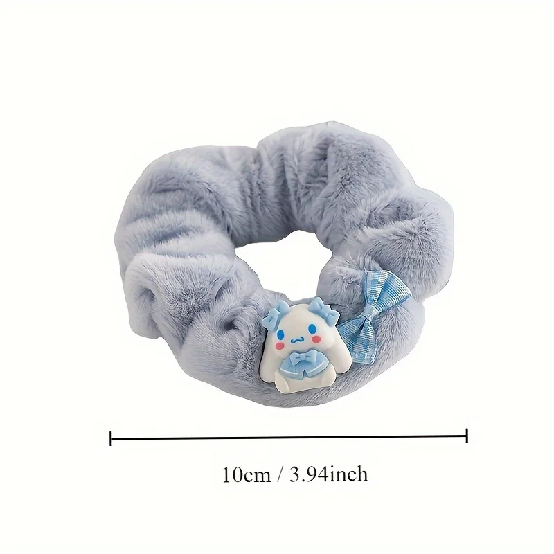 Cute Cartoon Sanrio Cinnamoroll Decorative Plush Hair Loop Elastic Ponytail Holder Cute Hair Accessories For Women And Girls