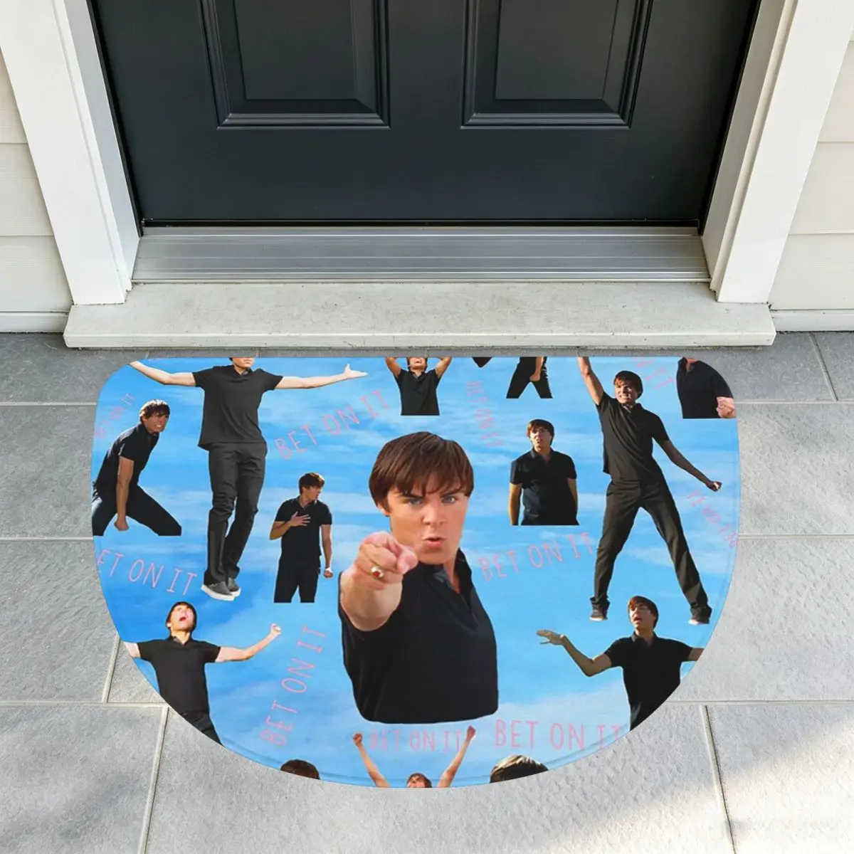Zac Efron Troy Bolton Bet On It High School Musical Soft Flannel Half Round Doormat Non Slip Bathroom Mat Absorbent Floor Carpet
