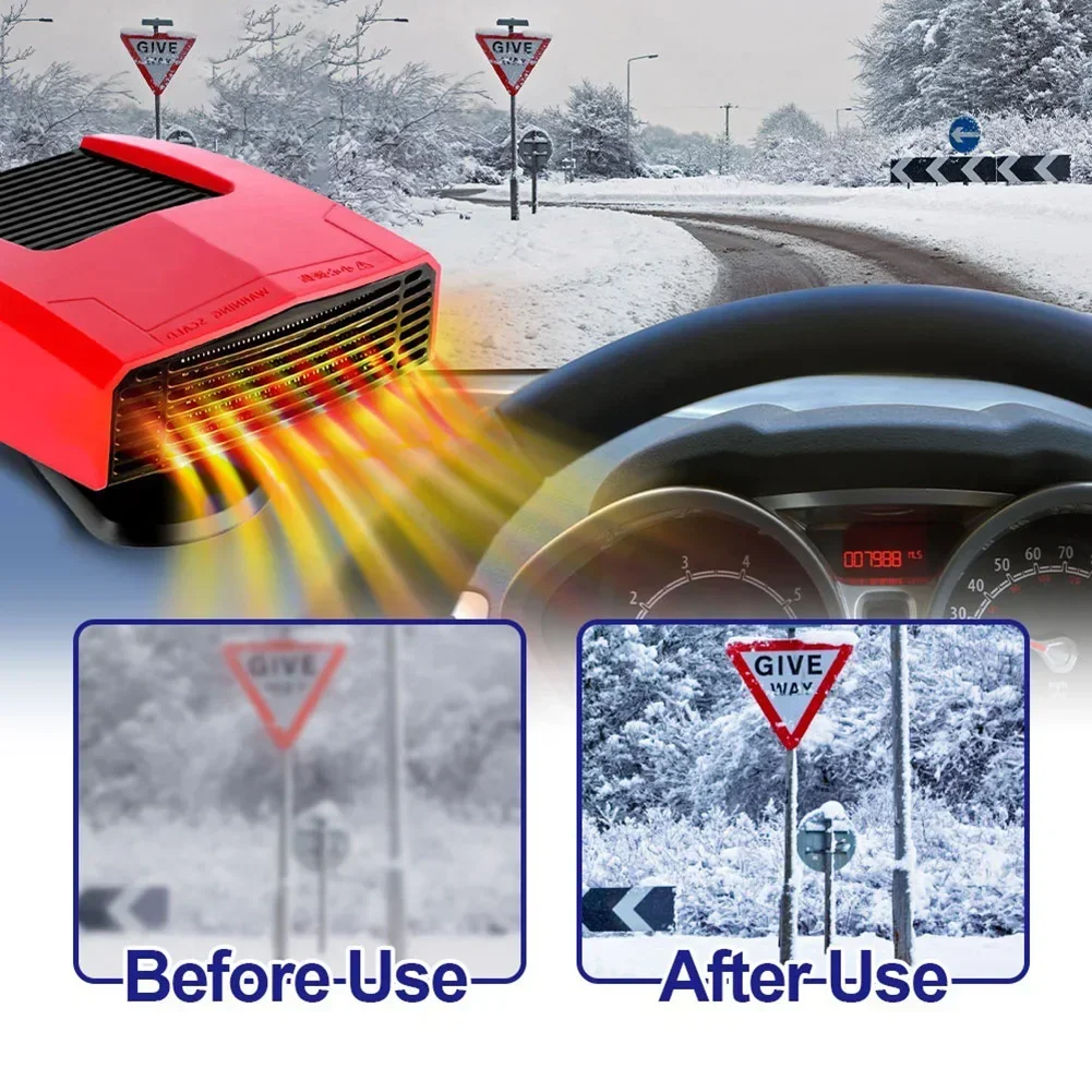 Car Heater Winter Auto Windshield Defroster Defogging Demister Electric Heated Fan For 18V Battery 360° Rotation Dual USB Ports