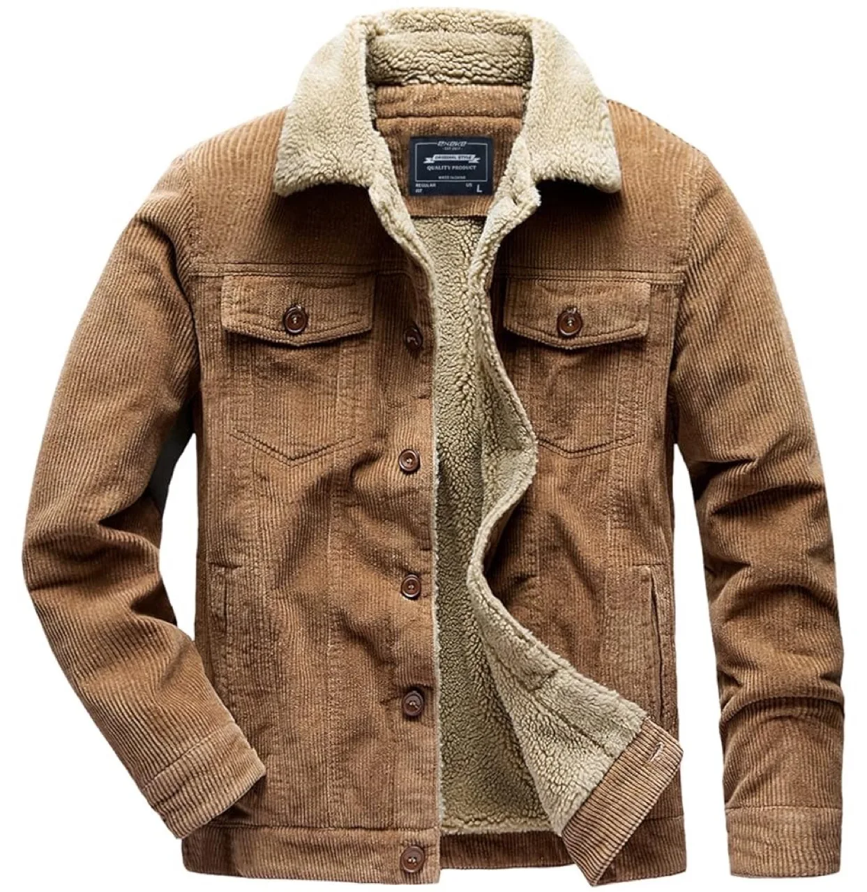 Winter Corduroy Jacket Men Vintage Loose Fit Cotton Fleece Lined Multi Pocket Warm Coat Youth Streetwear