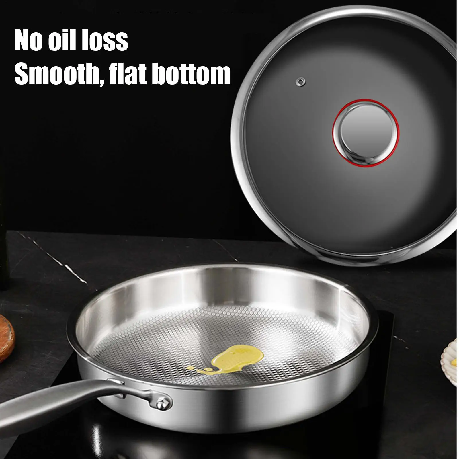 Titanium Alloy Frying Pan with Lid, Non Stick Induction Compatible Skillet, Kitchen Cookware for Home Restaurant Camping Use