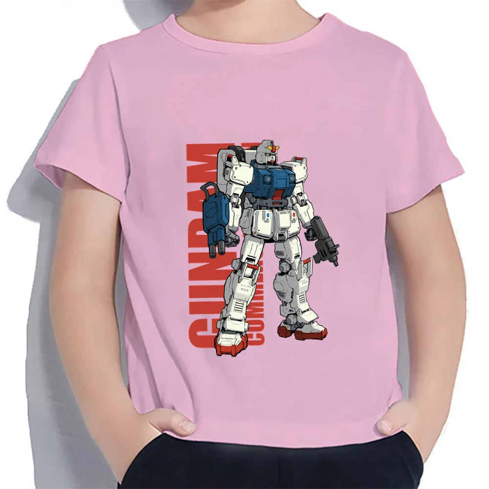 T Shirt pakaian anak-anak Anime Gundam atasan anak laki-laki Fashion High Street santai gaya Harajuku anak laki-laki pakaian 2024 100-160 diskon besar musim panas