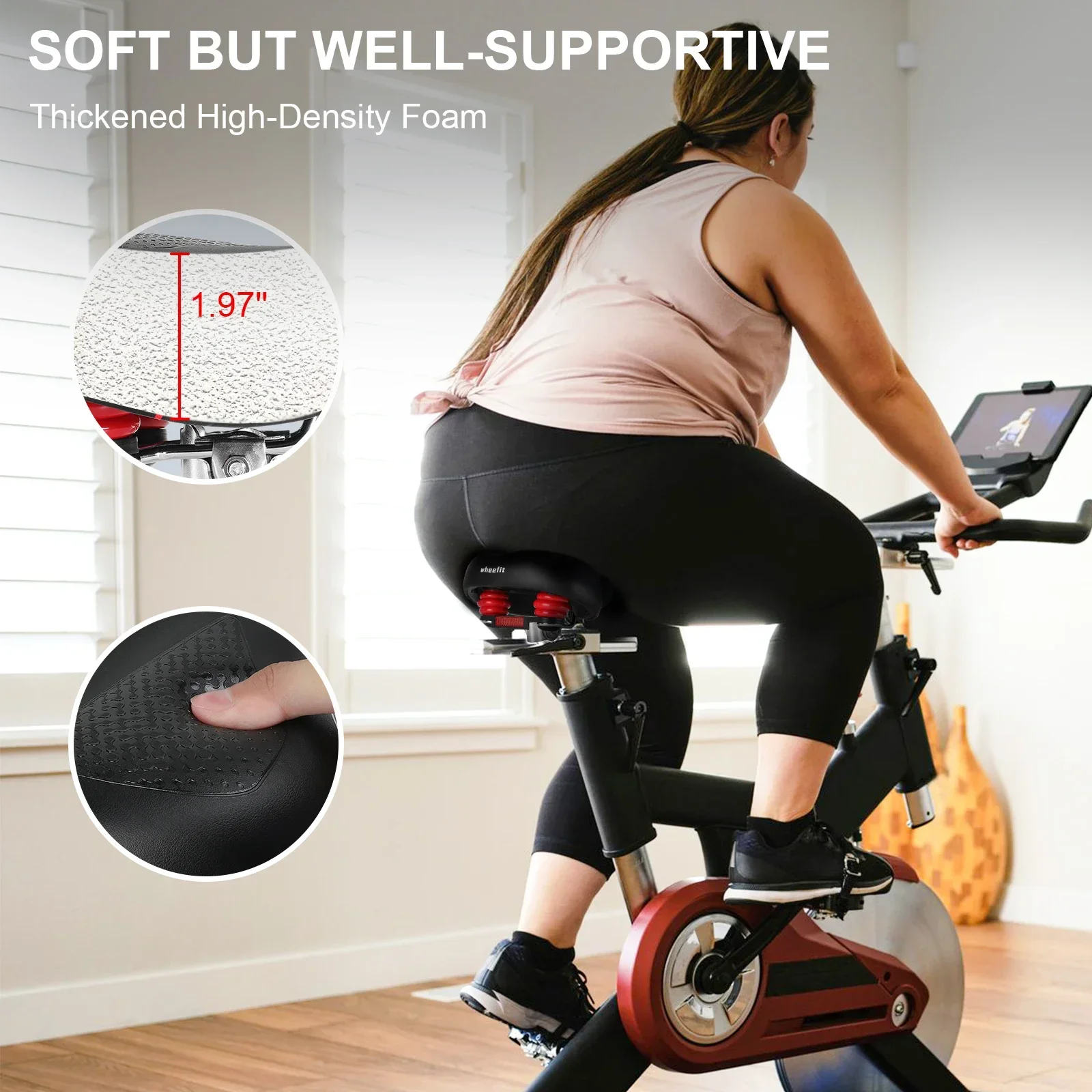 Comfort Bike Seat, Wide Bicycle Saddle for Men&Women, Fits Peloton, MTB, Cruiser & City Bikes, Waterproof with Reflective Strips image 2