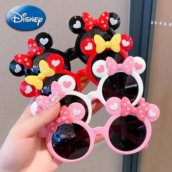 Disney Minnie แว่นตากันแดดเด็ก Mickey Mouse การ์ตูนอะนิเมะแว่นตา UV ป้องกันโบว์อุปกรณ์เสริมของขวัญวันเกิดหญิง