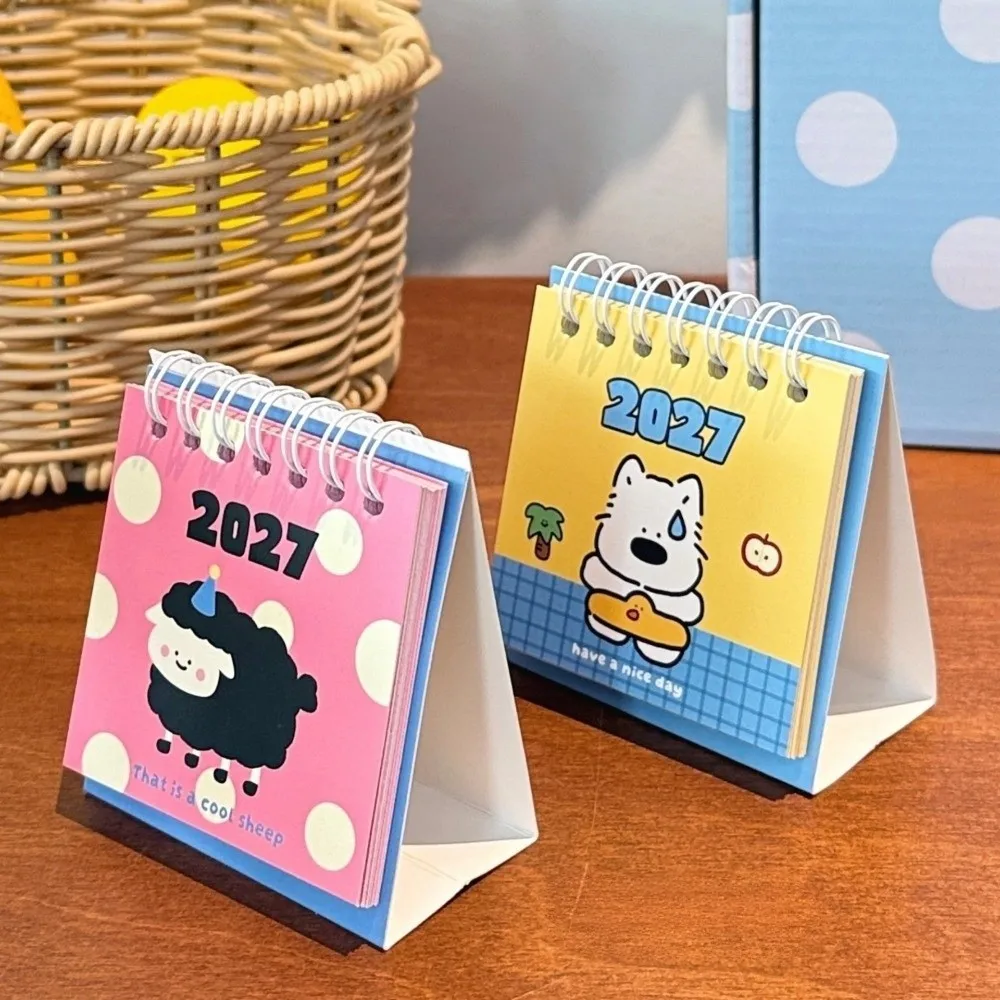 Paper Material 2027 Mini Desk Calendar Animal Puppy Sheep Lamb Pocket Calendar Portable Design Creative Desktop Calendar