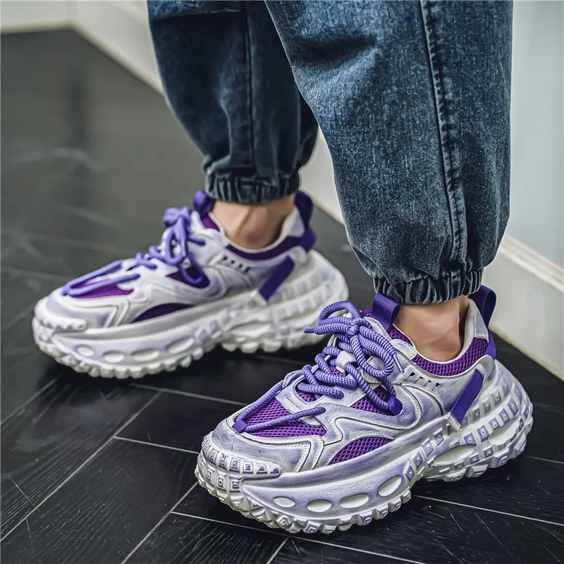 Design Purple Height Increasing Shoes Men Breathable Thick Bottom Men's Casual Sneakers Hip Hop Rock Style Platform Sport Shoes