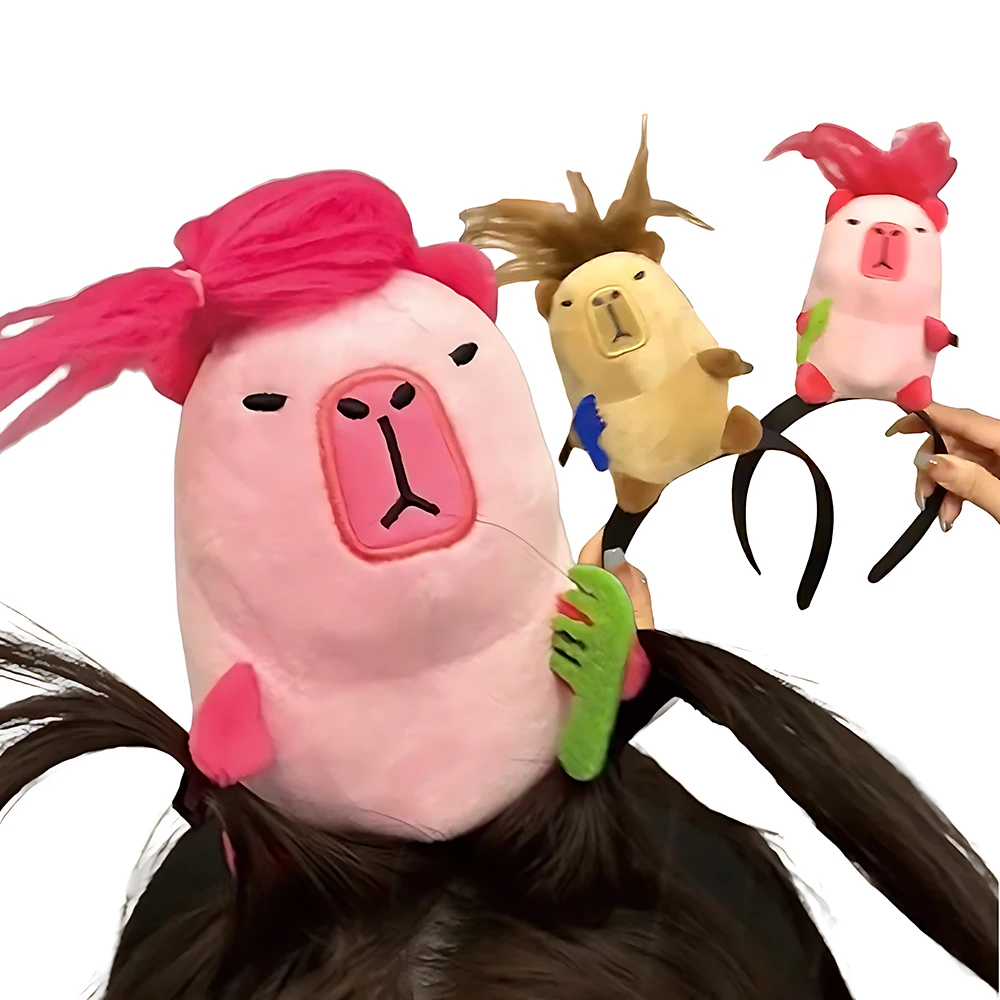 ربطة رأس كابيبارا كرتونية للنساء ، طوق مضحك ، ربطة شعر قطيفة ، غسول وجه ظريف ، أكسسوارات صيفية ، 1: 3: 50