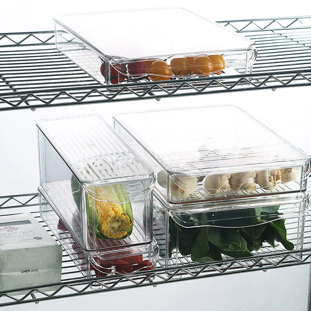 

1Pcs Clear Refrigerator Storage Box Drainable Crisper for Fruits Vegetables Odor-Proof Preservation Container