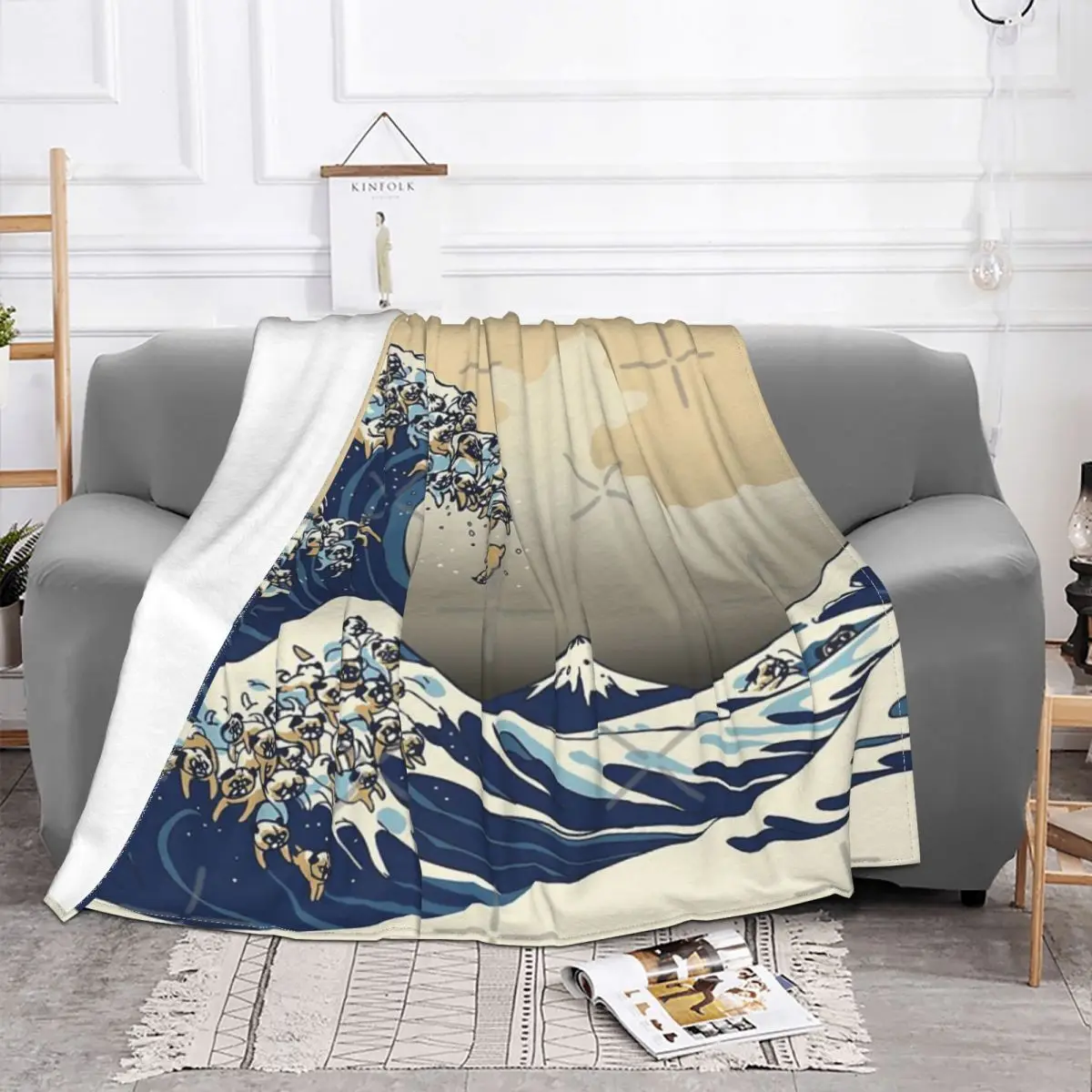 The Great Wave Of Pugs Vanilla Sky Plush Blankets Couple Blankets Thin Wadding Blanket Throw Blanket