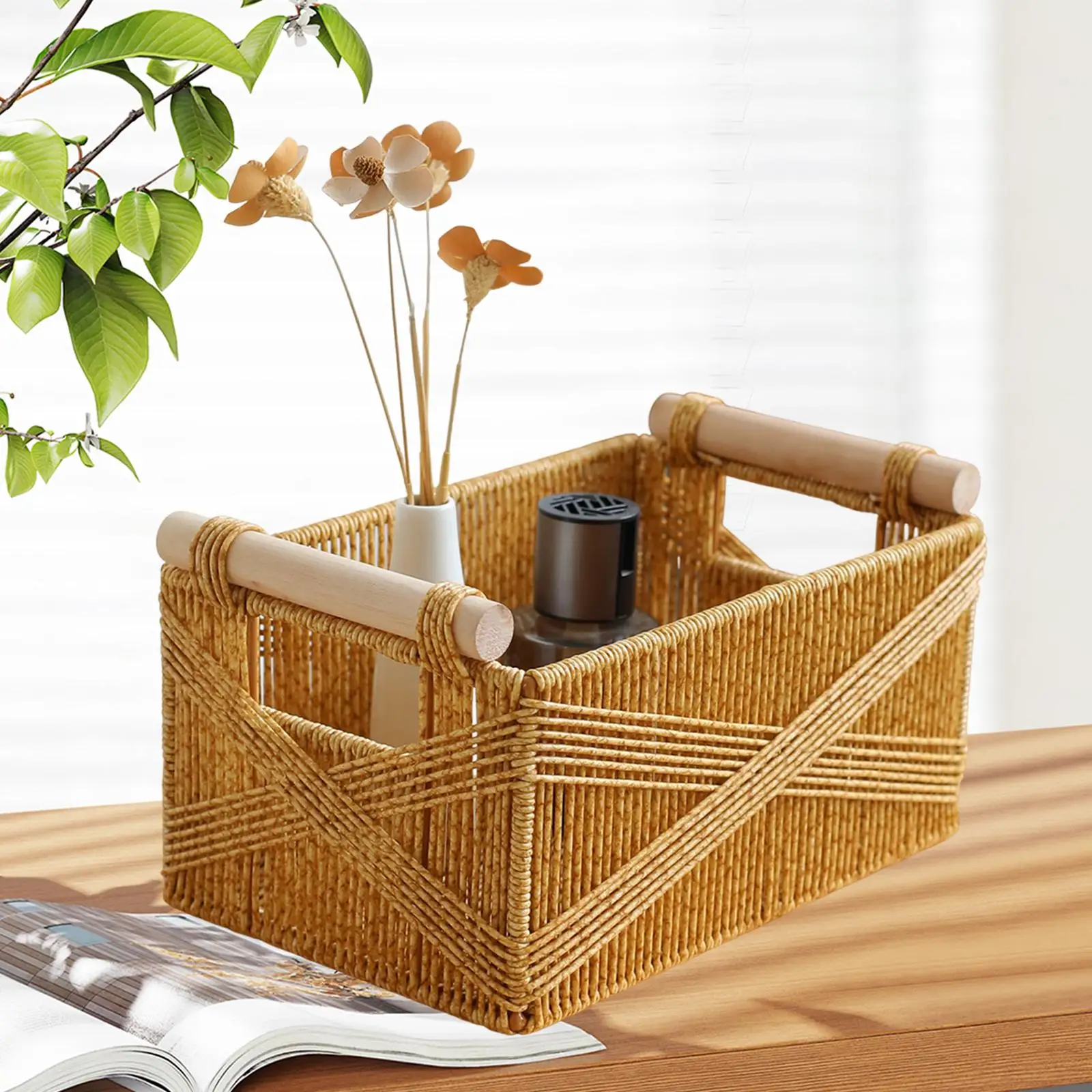 

PE Rattan Bin Box Toy Organization Reinforced Metal Frame Lightweight Multifunctional Entryway Organizer