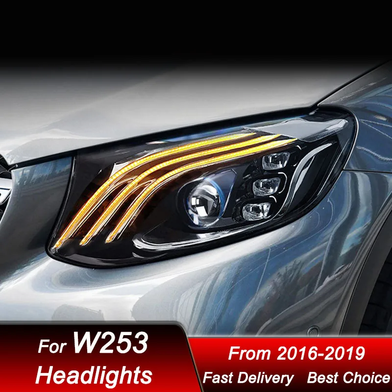 

Автомобильные фары для Mercedes-Benz GLC W253 2016-2019 в стиле Maybach, светодиодные автомобильные фары в сборе, комплект аксессуаров для линз проектора