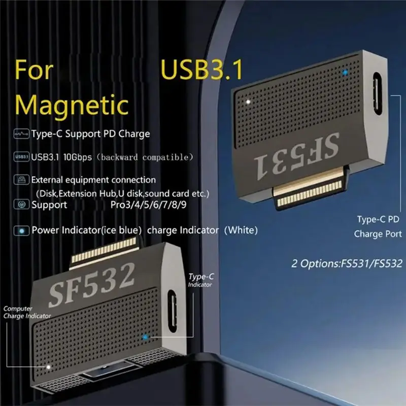 ABUO for Microsoft Surface Pro 9/8/7/6 Charging Adapter, 40PIN Magnetic Port with Data Function, USB3.1 Type-C PD, Black